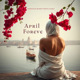 A serene and evocative book cover design titled 'April Forever' by Radhika Bhattacharyya Shah