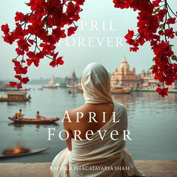 A serene and evocative book cover design titled 'April Forever' by Radhika Bhattacharyya Shah