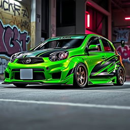 A modified Nissan March AK12, showcasing an aggressive tuning and custom modifications