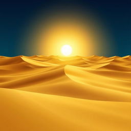 A realistic depiction of a golden desert landscape, showcasing rolling dunes under a stunning dark blue sky