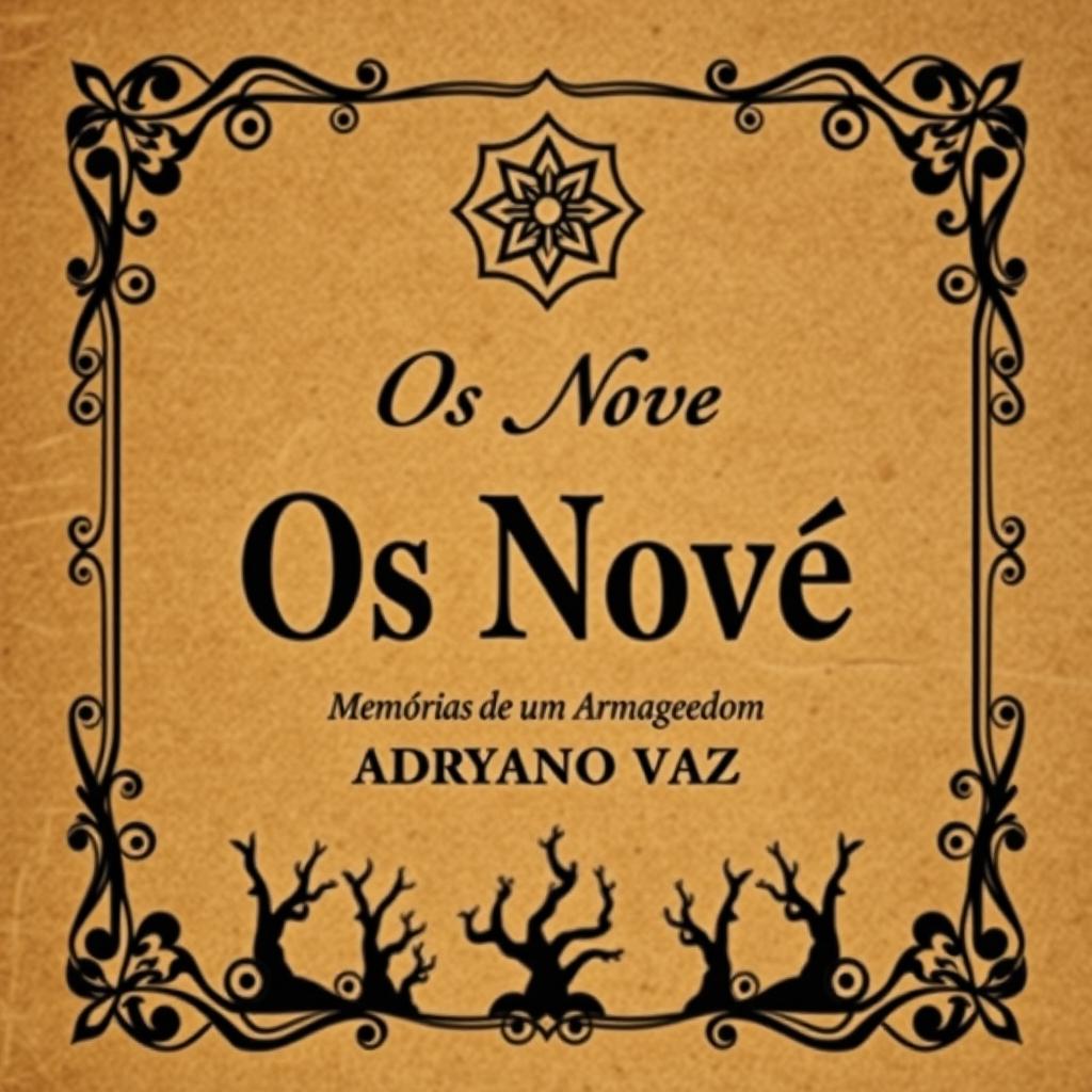 A book cover design for 'Os Nove: Memórias de um Armagedom' by Adryano Vaz