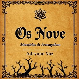 A book cover design for 'Os Nove: Memórias de um Armagedom' by Adryano Vaz