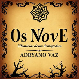 A book cover design for 'Os Nove: Memórias de um Armagedom' by Adryano Vaz