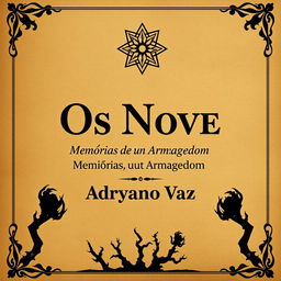 A book cover design for 'Os Nove: Memórias de um Armagedom' by Adryano Vaz