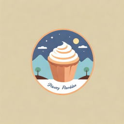 A whimsical yet professional logo for a bakery named 'Pastry Paradise', incorporating pastries like croissants, donuts and cupcakes in a paradise setting with trees and sunshine.