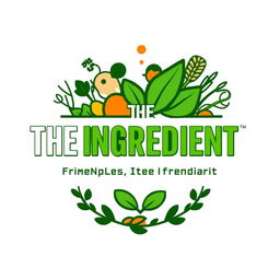 A vibrant logo for a company called "THE INGREDIENT" focusing on healthy foods