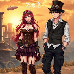 A steampunk themed scene featuring a female and male character