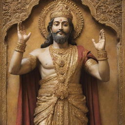 A majestic depiction of a divine figure, portrayed as a 'Lord', extending their hand to feed a person who appears humbly grateful.