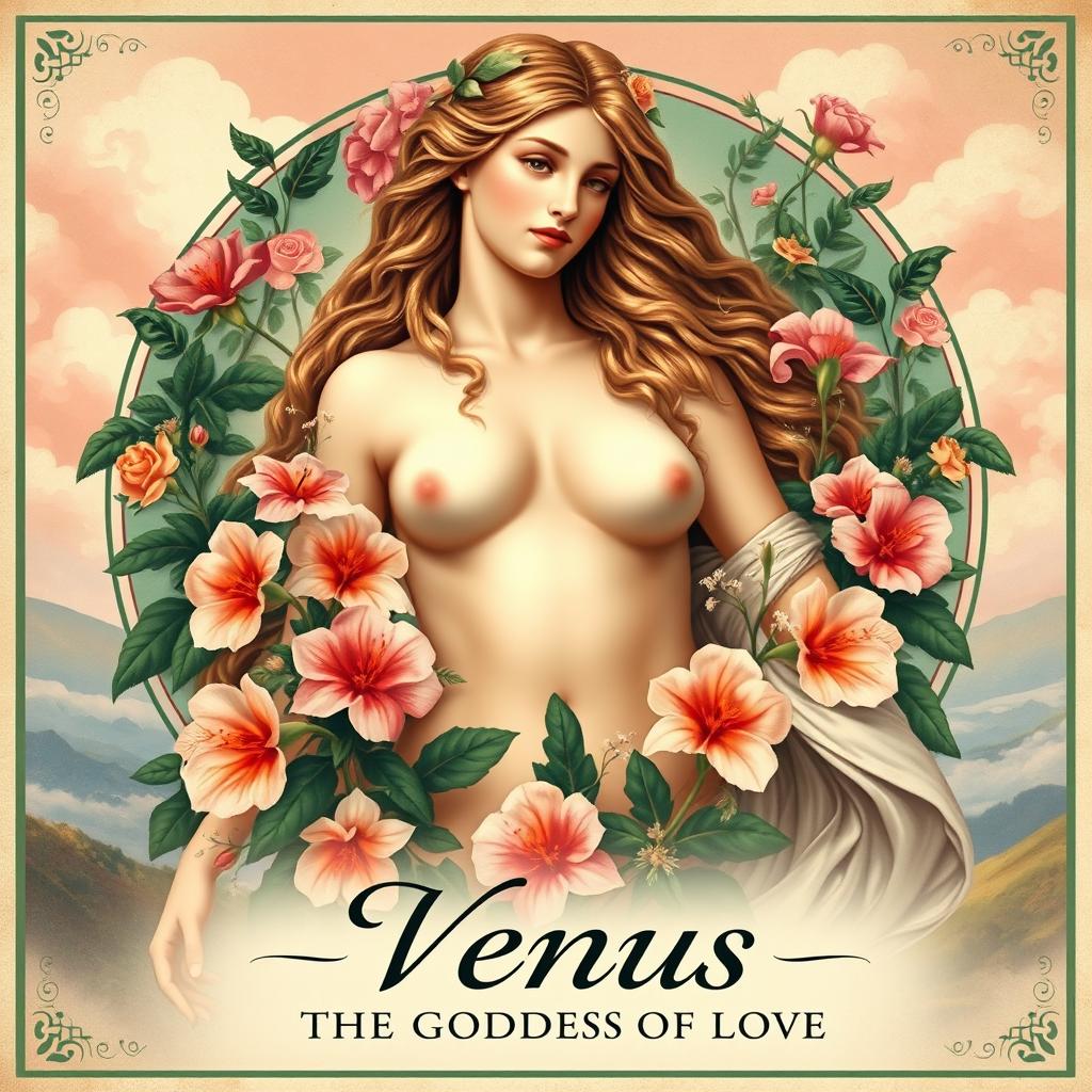 A stunning vintage-style poster depicting Venus, inspired by the classic artworks of the Renaissance