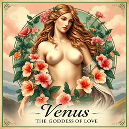 A stunning vintage-style poster depicting Venus, inspired by the classic artworks of the Renaissance