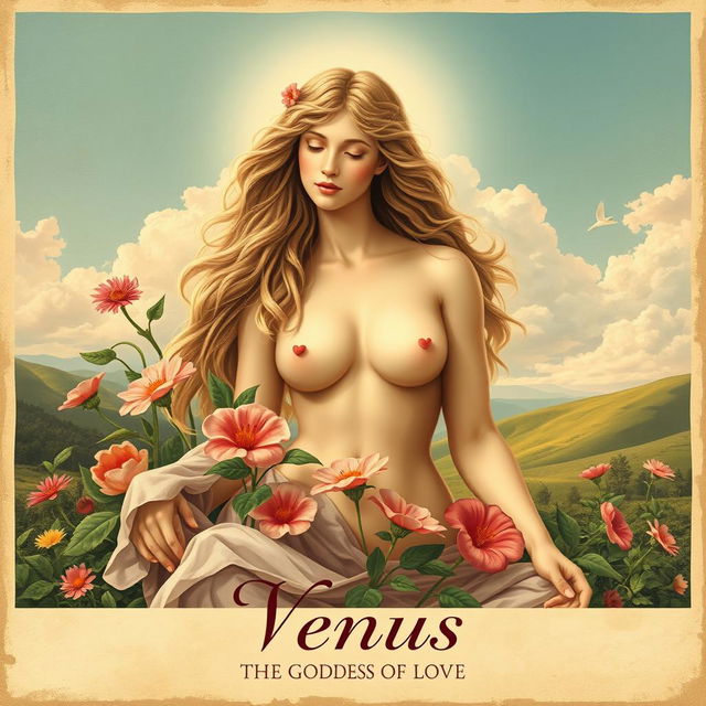 A stunning vintage-style poster depicting Venus, inspired by the classic artworks of the Renaissance