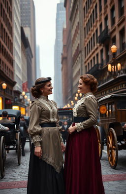 An intimate scene of two women sharing a moment of friendship in New York City during the 1880s