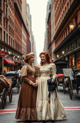 An intimate scene of two women sharing a moment of friendship in New York City during the 1880s