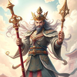 A legendary deity-like figure inspired by Zhaoyun, portrayed as a majestic warrior from the heavens