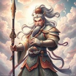 A legendary deity-like figure inspired by Zhaoyun, portrayed as a majestic warrior from the heavens