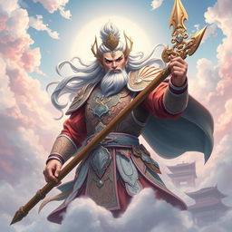 A legendary deity-like figure inspired by Zhaoyun, portrayed as a majestic warrior from the heavens