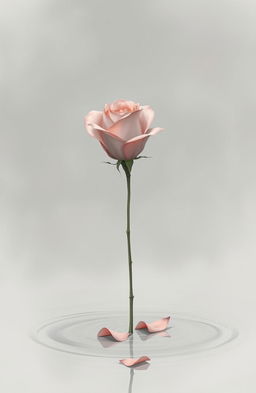 A hauntingly beautiful illustration of a single, long-stemmed rose, featuring muted colors like soft pinks and grays