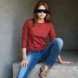 The Indian girl, with her reddish-brown hair and pirate-style black eyepatch, now wears a full-sleeve vibrant red t-shirt with jeans, hidden within the folds of a considerably darker setting.