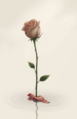 A hauntingly beautiful illustration of a single, long-stemmed rose with muted colors