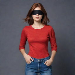 The Indian girl, with her reddish-brown hair and pirate-style black eyepatch, now wears a full-sleeve vibrant red t-shirt with jeans, hidden within the folds of a considerably darker setting.