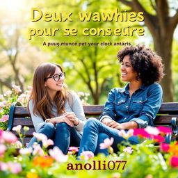 A captivating and colorful book cover for a young adult lesbian romance titled 'Deux semaines pour se connaître'