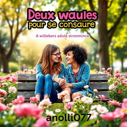 A captivating and colorful book cover for a young adult lesbian romance titled 'Deux semaines pour se connaître'