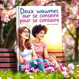 A captivating and colorful book cover for a young adult lesbian romance titled 'Deux semaines pour se connaître'