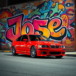 A vibrant urban scene featuring stunning graffiti artwork of the name 'José' creatively woven into the mural