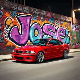 A vibrant urban scene featuring stunning graffiti artwork of the name 'José' creatively woven into the mural