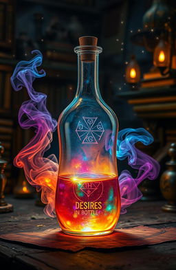 A visually striking and enchanting scene titled 'Desires in a Bottle'