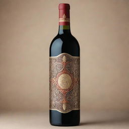 Design a wine bottle with intricate Armenian details, labeled 'YARKHUSHTA', incorporating symbols of dance, culture and vine motifs.