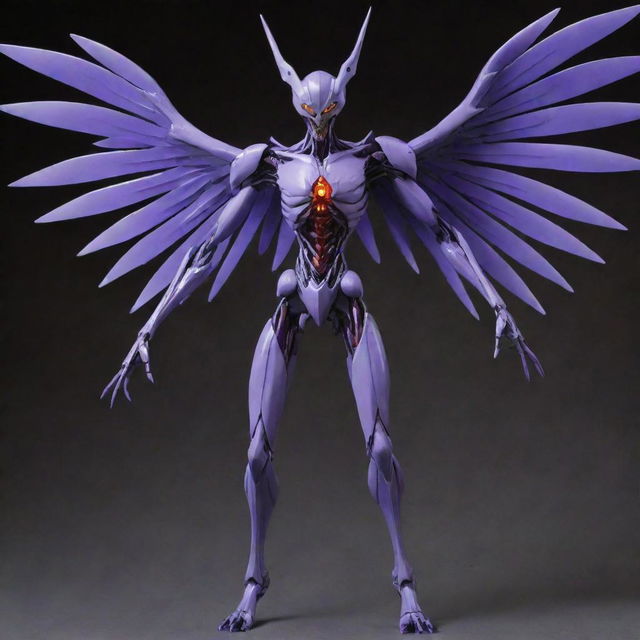 A terrifying, monstrous interpretation of an Angel from Evangelion. It's adorned with heightened grotesquerie, formidable limbs, and glowing, ominous ornaments that enhance its fearsome presence.