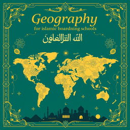 A striking cover design for a geography lesson book intended for an Islamic boarding school, formatted for A4 paper