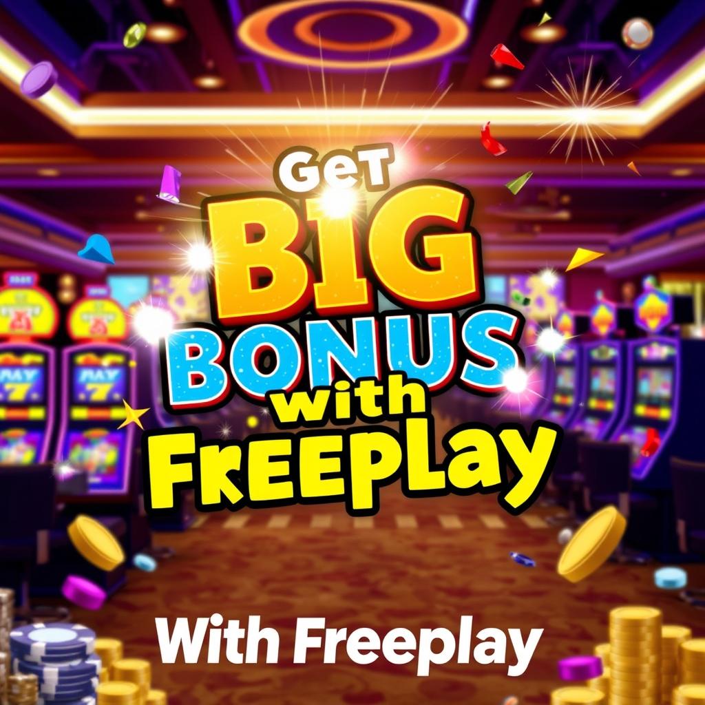 An eye-catching promotional image for a casino event featuring the phrase 'Get Big Bonus With Freeplay'