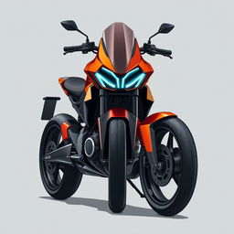 A stunning front lateral view and full body shot of a beautifully drawn futuristic sport naked bike, specifically a 125cc model inspired by the Citroen and DS brands, as well as the Seat automobile aesthetic