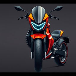 A stunning front lateral view and full body shot of a beautifully drawn futuristic sport naked bike, specifically a 125cc model inspired by the Citroen and DS brands, as well as the Seat automobile aesthetic