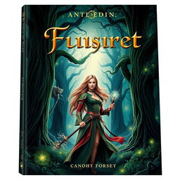 A captivating book cover design featuring a mystical forest with towering ancient trees and ethereal glowing lights