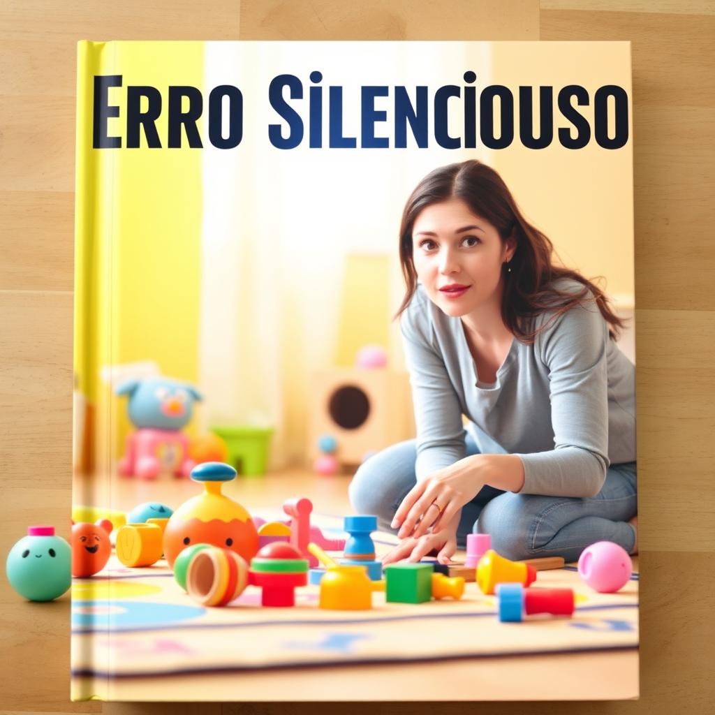 A visually striking book cover featuring a curious mother kneeling beside a colorful playmat in a bright, cheerful nursery