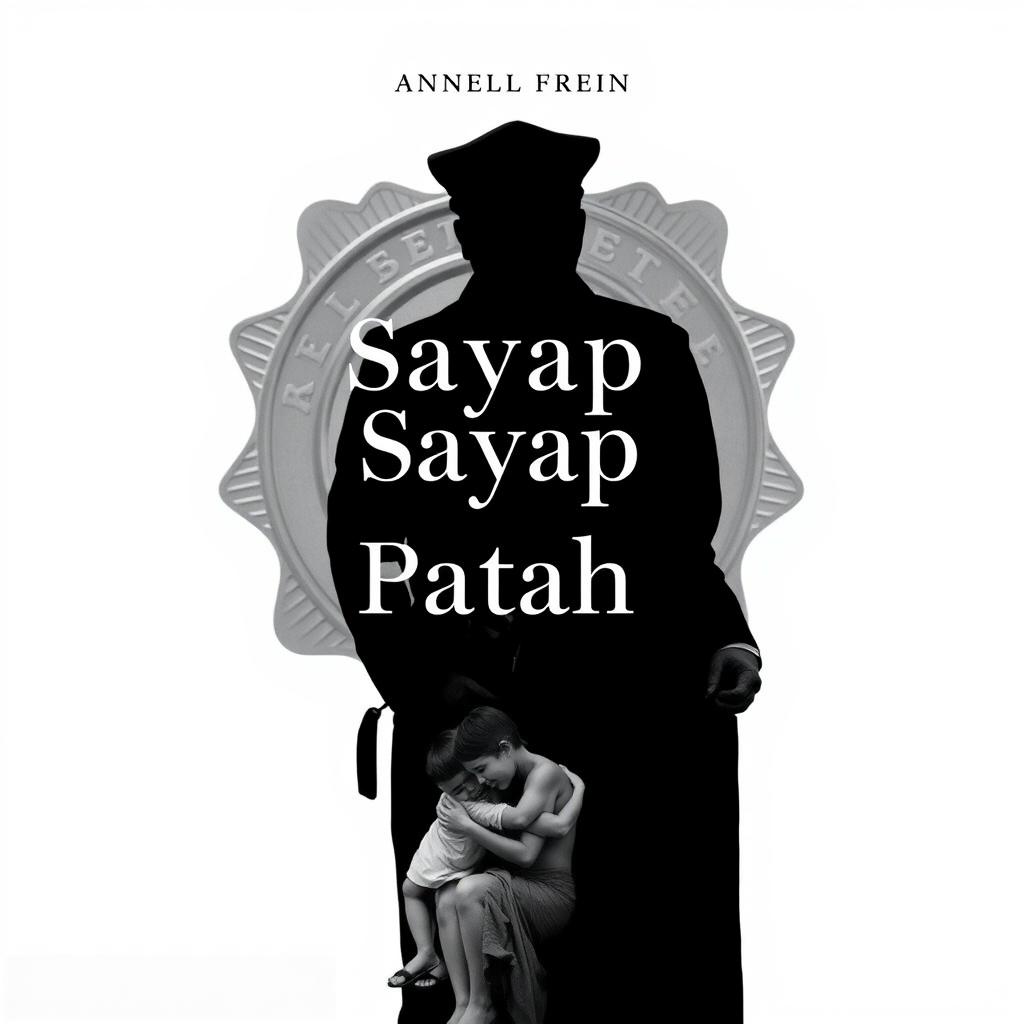 A minimalist novel cover for 'Sayap Sayap Patah', featuring a poignant scene that captures the essence of sacrifice