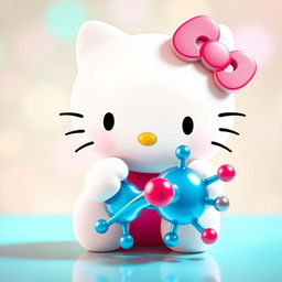 Una encantadora imagen de Hello Kitty, diseñando en su estilo icónico y tierno, interactuando con una enzima representada de manera amistosa y colorida