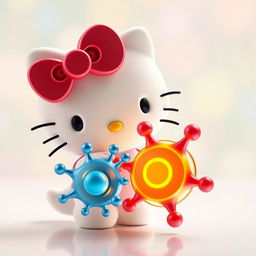 Una encantadora imagen de Hello Kitty, diseñando en su estilo icónico y tierno, interactuando con una enzima representada de manera amistosa y colorida