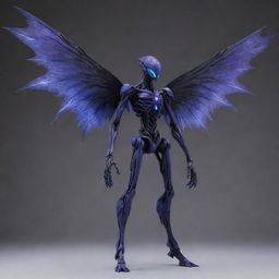Create a chilling monster inspired by the Evangelion series but devoid of wings. Emphasize on its towering structure, encased with intricate biometrical patterns, illuminating with an eerie glow.