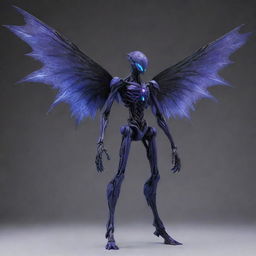 Create a chilling monster inspired by the Evangelion series but devoid of wings. Emphasize on its towering structure, encased with intricate biometrical patterns, illuminating with an eerie glow.