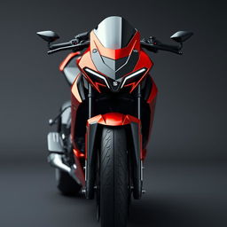 A beautifully designed futuristic hyper sport naked bike, showcasing a front view full-body perspective