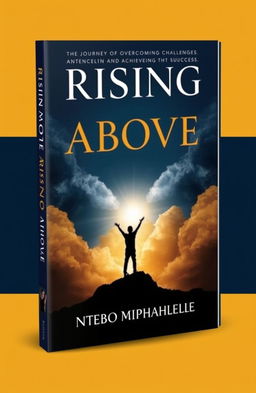 A book cover design for "Rising Above" by Ntebo Mphahlele, visually depicting a journey of overcoming challenges and achieving success