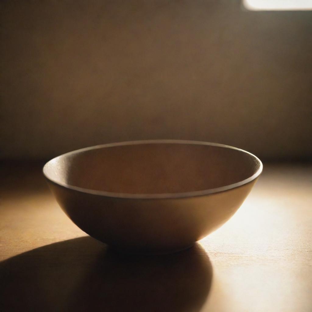 An empty bowl sitting under soft warm lighting, devoid of any contents.