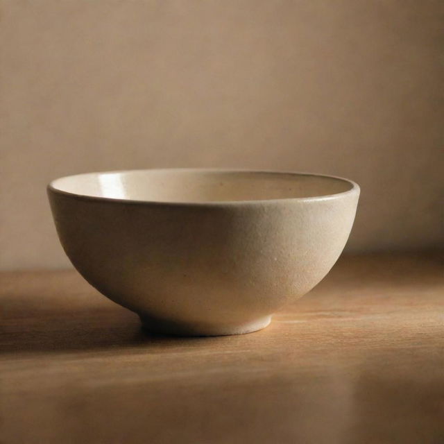 An empty bowl sitting under soft warm lighting, devoid of any contents.