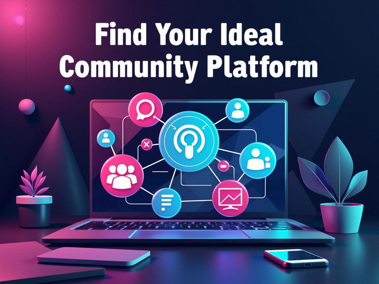 A beautifully designed tech poster titled 'Find Your Ideal Community Platform'