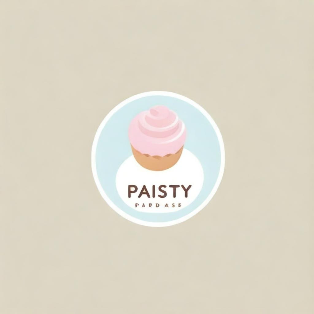 A minimalist and casual logo for a pastry shop named 'Pastry Paradise' with a modern typeface and subtle pastel colors, featuring a stylized pastry or croissant as a core design element.