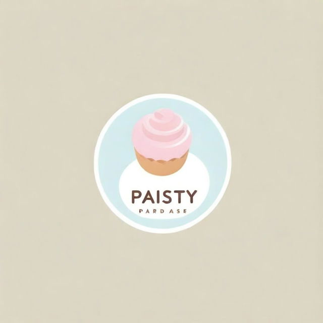 A minimalist and casual logo for a pastry shop named 'Pastry Paradise' with a modern typeface and subtle pastel colors, featuring a stylized pastry or croissant as a core design element.